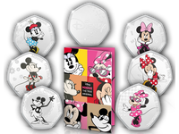„Minnie Mouse im Wandel der Zeit“ – der 6er-Komplettsatz vollversilberter und farbveredelter Gedenkprägungen!